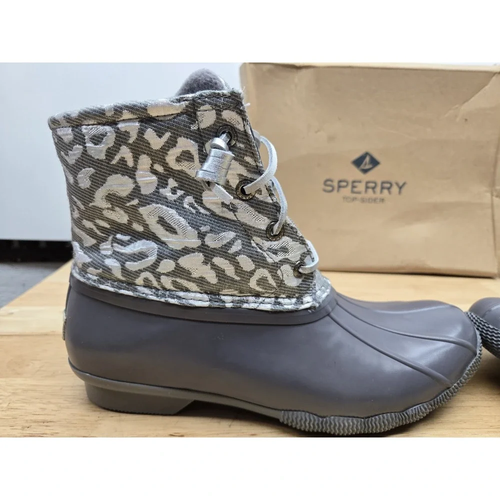 Sperry Women's Saltwater Silver LEOJAC Waterproof Duck Boots Size 8.5 M